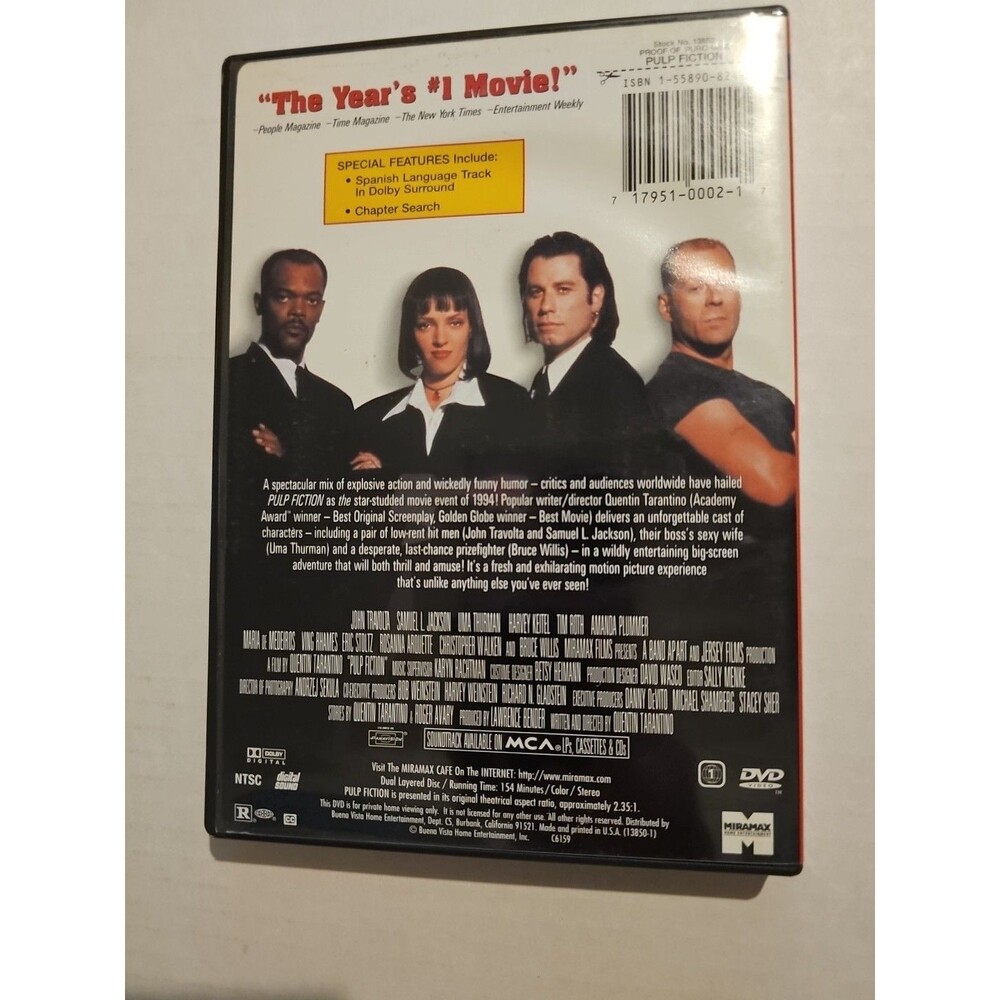 Pulp Fiction (DVD, 1994) John Travolta Uma Thurman Bruce Willis Samuel L Jackson - Picture 4 of 4